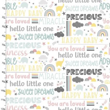 <strong>Cotton Craft Fabric 110cm wide x 1m Small & Mighty Flannel Collection-Sweet Dreams</strong> <em>Sewing Online 17159-WHITE</em>
