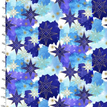 <strong>Cotton Craft Fabric 110cm wide x 1m Magical Galaxy Metallic Collection-Stars</strong> <em>Sewing Online 17162-MLT</em>