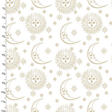 <strong>Cotton Craft Fabric 110cm wide x 1m Magical Galaxy Metallic Collection-Sun & Moon</strong> <em>Sewing Online 17164-WHT</em>