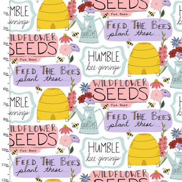<strong>Cotton Craft Fabric 110cm wide x 1m Feed The Bees Collection-Garden Words</strong> <em>Sewing Online 17215-WHT</em>