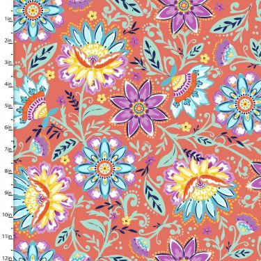 <strong>Cotton Craft Fabric 110cm wide x 1m Summer Song Collection-Mango Floral</strong> <em>Sewing Online 17266-MANGO</em>