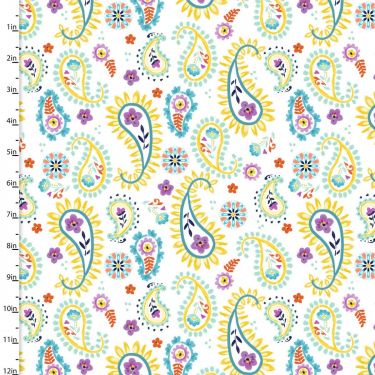 <strong>Cotton Craft Fabric 110cm wide x 1m Summer Song Collection-Paisley</strong> <em>Sewing Online 17269-WHITE</em>