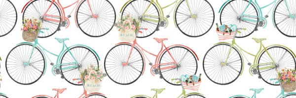 <strong>Cotton Craft Fabric 110cm wide x 1m Beach Travel Collection-Bicycles</strong> <em>Sewing Online 17341-WHT</em>