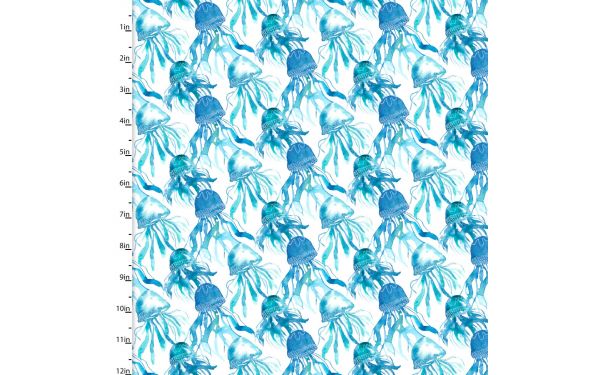 <strong>Cotton Craft Fabric 110cm wide x 1m Sandsational Collection-Jellyfish Swarm</strong> <em>Sewing Online 22929-WHT</em>