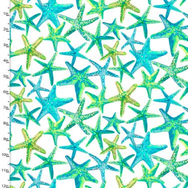 <strong>Cotton Craft Fabric 110cm wide x 1m Sandsational Collection-Starfish Toss</strong> <em>Sewing Online 22931-WHT</em>