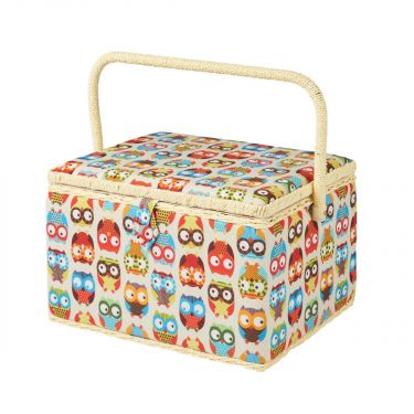 <strong>Large Sewing Box</strong> <span>Owl Print Fabric | 32 x 25 x 20cm | Storage and Organiser Basket with Compartments for Sewing Supplies, Accessories, Thread, Needles and Scissors</span> <em>Sewing Online FL-011</em>