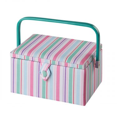 <strong>Medium Sewing Box</strong> <span>Multicolour Stripe Fabric | 26 x 18 x 15cm | Storage and Organiser Basket with Compartments for Sewing Supplies, Accessories, Thread, Needles and Scissors</span> <em>Sewing Online GA1122M</em>