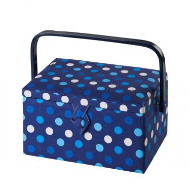 <strong>Medium Sewing Box</strong> <span>Navy Spot Fabric | 26 x 18 x 15cm | Storage and Organiser Basket with Compartments for Sewing Supplies, Accessories, Thread, Needles and Scissors</span> <em>Sewing Online GA1123M</em>