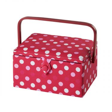 <strong>Medium Sewing Box</strong> <span>Red Spot Fabric | 26 x 18 x 15cm | Storage and Organiser Basket with Compartments for Sewing Supplies, Accessories, Thread, Needles and Scissors</span> <em>Sewing Online GA1126M</em>