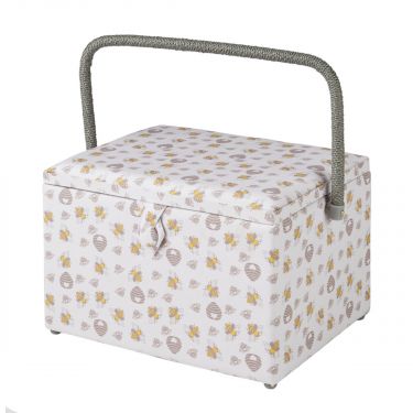 <strong>Large Sewing Box</strong> <span>Honey Bee Fabric | 31 x 23 x 20cm | Storage and Organiser Basket with Compartments for Sewing Supplies, Accessories, Thread, Needles and Scissors</span> <em>Sewing Online GA1127L</em>