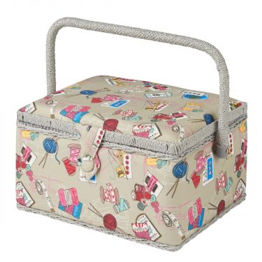 <strong>Medium Sewing Box</strong> <span>Grey Sewing Notions Fabric | 26 x 18 x 15cm | Storage and Organiser Basket with Compartments for Sewing Supplies, Accessories, Thread, Needles and Scissors</span> <em>Sewing Online MRM-120</em>