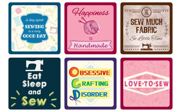 6 Pack Of Sewing Themed Coasters