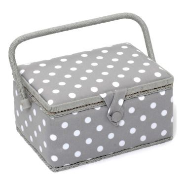 <strong>HobbyGift MRM/137</strong> <span>Medium Sewing Basket Grey Spot Design</span> <em>Hobby Gift MRM-137</em>