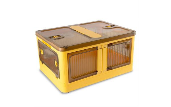<strong>Plastic Folding Storage Box on Wheels</strong> <span>40L Yellow Stackable Bins with 5 doors for Craft, Sewing, Home and Office Storage</span> <em>Sew Stylish YN8885-Yellow</em>
