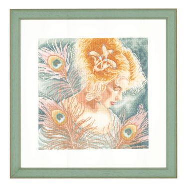 <strong>Counted Cross Stitch Kit: Young Woman with Peacock Feathers (Linen)</strong> <em>Lanarte PN-0148264</em>