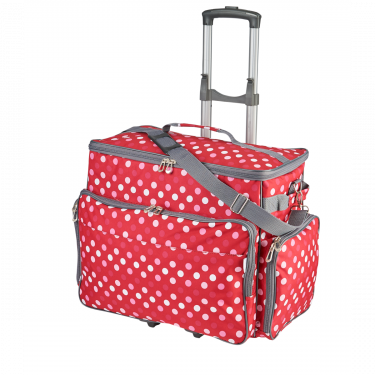 <strong>Sewing Machine Trolley Bag on Wheels</strong> <span>Red Polka Dot | 47 x 35 x 23cm | Sewing Machine Storage for Janome, Brother, Singer, Bernina and Most Machines</span> <em>Sew Stylish PT750-RED-POLKA</em>
