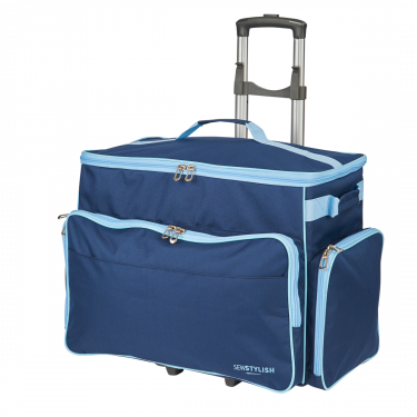 <strong>Large Sewing Machine Trolley Bag on Wheels</strong> <span>Navy | 53 x 34 x 29cm | Sewing Machine Storage for Janome, Brother, Singer, Bernina and Most Machines</span> <em>Sew Stylish PT850-NAVY</em>