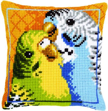 <strong>Cross Stitch Cushion Budgies</strong> <em>Vervaco PN-0145314</em>