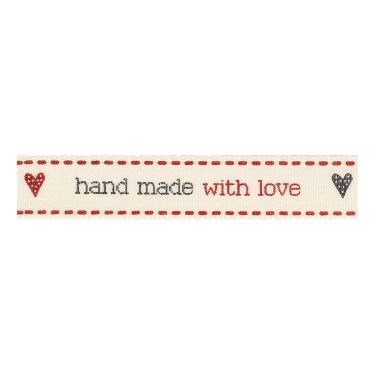 <strong>Berisfords 15mm Red/Natural Hand Made With Love Ribbon (20m spool)</strong> <em>Berisfords Ribbon R1367715-1</em>