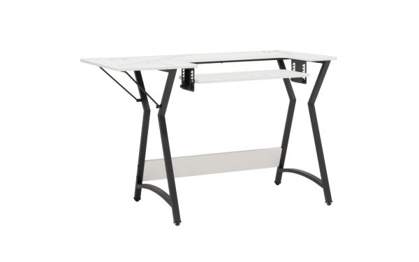 <strong>Small Sewing Table with Gridded Top</strong> <span>White with Black Hourglass Legs, Sewing Machine Table with Adjustable Platform, Drop Leaf Extension, Multipurpose: Quilting/Craft Table/Gaming/Computer Desk</span> <em>Sewing Online 13298</em>