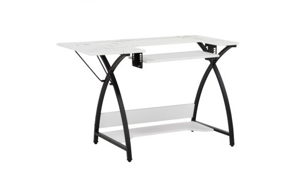<strong>Small Sewing Table with Gridded Top</strong> <span>White with Black Legs, Sewing Machine Table with Adjustable Platform, Drop Leaf Extension and Storage Shelf, Use as a Quilting Table or Computer Desk</span> <em>Sewing Online 13331</em>