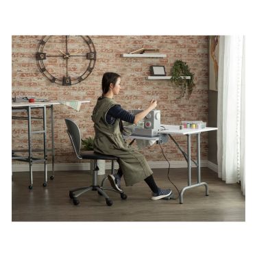 Buy Folding Sewing Table White w Silver Legs
