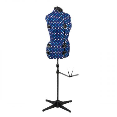 <strong>Adjustable Dressmakers Dummy</strong> <span>in Blue Polka Dot with Hem Marker, Dress Form Sizes 10 to 20, Pin, Measure, Fit and Display your Clothes on this Tailors Dummy</span> <em>Sewing Online SW5918-</em>