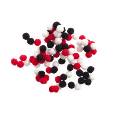 <strong>Assorted 7mm Pom Poms In Bulk :: Red/Black/White</strong> <em>Trimits PP1A</em>