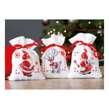 <strong>Counted Cross Stitch Pot-Pourri Bag: Christmas Elves (Set of 3)</strong> <em>Vervaco PN-0150688</em>