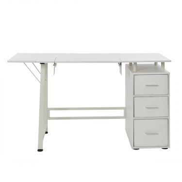 <strong>Large Sewing Table with 3 Drawers</strong> <span>White, Sewing Machine Table with Adjustable Platform, Drop Leaf Extension and Drawers, Use as a Quilting/Craft Table or Computer/Game Desk</span> <em>Sewing Online WC1011</em>