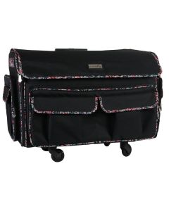 XXL Sewing Machine Trolley Bag on 4 WheelsBlack with Floral Trim, 360 degree 4 wheeled sewing machine storage case for large machines - Brother, Singer, Bernina, and most othersEverything Mary EVM13342-1