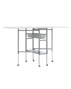 Quilting/Fabric Cutting Table Grid Top with Silver Legs and Wheels, Adjustable Height, Folding Craft Table with 2 Drop Leaves, Mobile, Compact and Easy to Store, Shelf and Tray for Craft Projects Sewing Online 13386
