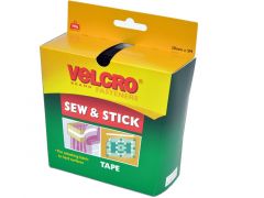 Velcro HOOK ONLY Tape Sew-In 25m x 20mm Black - 2V10H20 BLK