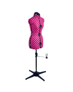Adjustable Dressmakers Dummy in Cerise Polka Dot with Hem Marker, Dress Form Sizes 10 to 20, Pin, Measure, Fit and Display your Clothes on this Tailors Dummy Sewing Online 5905