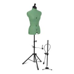 Adjustable Dressmakers Dummy Celine Deluxe in Quince Green Fabric with Hem Marker, Dress Form Sizes 10 to 16, Pin, Measure, Fit and Display your Clothes on this Tailors Dummy Sewing Online FG980