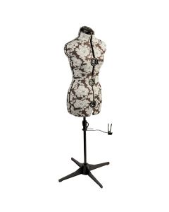 Adjustable Dressmakers Dummy in a Grey Hollyhock Fabric with Hem Marker, Dress Form Sizes 10 to 16, Pin, Measure, Fit and Display your Clothes on this Tailors Dummy Sewing Online 5901A