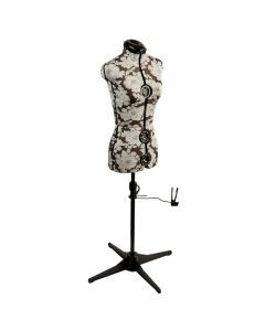 Adjustable Dressmakers Dummy in a Grey Hollyhock Fabric with Hem Marker, Dress Form Sizes 6 to 10, Pin, Measure, Fit and Display your Clothes on this Tailors Dummy Sewing Online 5901P