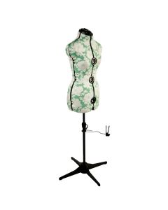 Adjustable Dressmakers Dummy in a Green Hollyhock Fabric with Hem Marker, Dress Form Sizes 10 to 16, Pin, Measure, Fit and Display your Clothes on this Tailors Dummy Sewing Online 5908A