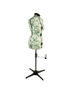 Adjustable Dressmakers Dummy in a Green Hollyhock Fabric with Hem Marker, Dress Form Sizes 16 to 20, Pin, Measure, Fit and Display your Clothes on this Tailors Dummy Sewing Online 5908B