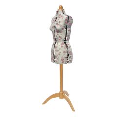 Adjustable Dressmakers Dummy Rosebuds Floral Fabric with Natural Wooden Stand, Dress Form Sizes 10 to 16, Pin, Measure, Fit and Display your Clothes on this Tailors Dummy Sewing Online 5912A-2