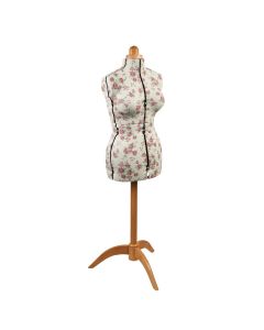 Adjustable Dressmakers Dummy Rosebuds Floral Fabric with Natural Wooden Stand, Dress Form Sizes 16 to 20, Pin, Measure, Fit and Display your Clothes on this Tailors Dummy Sewing Online 5912B-2