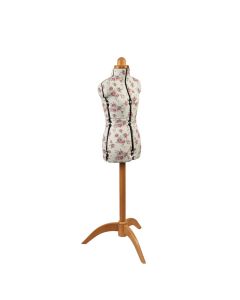 Adjustable Dressmakers Dummy Rosebuds Floral Fabric with Natural Wooden Stand, Dress Form Sizes 6 to 10, Pin, Measure, Fit and Display your Clothes on this Tailors Dummy Sewing Online 5912P