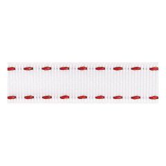 Berisfords 15mm White/Red Stitched Grosgrain Ribbon (4m spool)