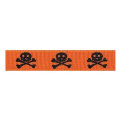 Berisfords 15mm Orange/Black Skull & Bones Halloween Ribbon (4m spool)