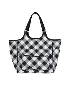 Craft Storage Tote Bag with Pockets and Compartments Black & White Check, Organiser Bag for Knitting, Crafting and Sewing Projects, Yarn, Supplies and Accessories Everything Mary EVM10042-23