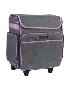 Craft Trolley Bag Grey with Violet Trim, Papercraft Tote with Wheels for Scrapbook & Art Storage, Organiser Case for Supplies and Accessories Everything Mary EVM12789-3