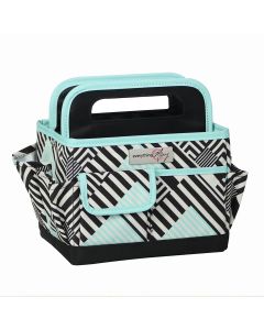 Collapsible Desktop Craft Organiser Teal Geometric Stripe for Sewing, Scrapbooking, Paper Craft and Art Everything Mary EVM12830-2