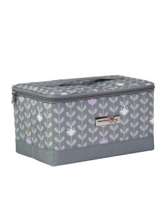 Sewing Box with Compartments Grey Leaf Print, Collapsible Storage and Organiser Basket for Sewing Supplies, Accessories, Thread, Needles and Scissors Everything Mary EVM12861-1