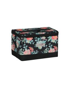 Sewing Box with Compartments Black Floral Design, Collapsible Storage and Organiser Basket for Sewing Supplies, Accessories, Thread, Needles and Scissors Everything Mary EVM13204-1