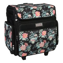 Everything Mary 12777-2 Black & Floral Rolling Tote Bag, 2 Wheeled Trolley Bag for Sewing and Crafts